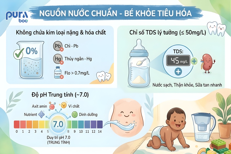 Tiêu chuẩn nước tinh khiết pha sữa cho bé