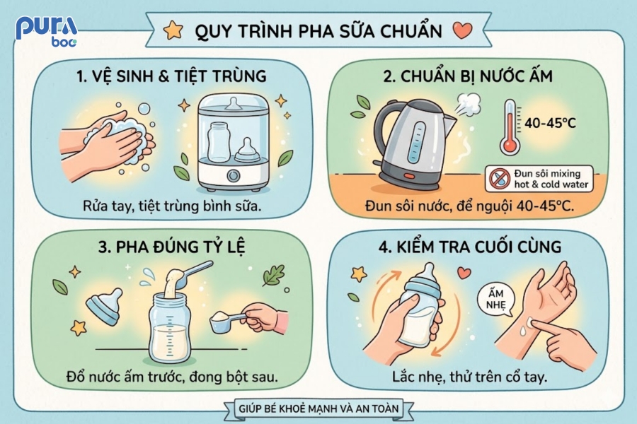 Quy trình pha sữa chuẩn cho bé 
