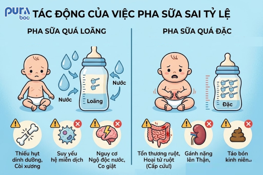 Tác động của việc pha sữa công thức sai tỉ lệ