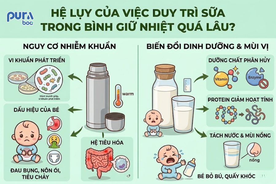 Rủi ro tiềm ẩn khi ủ sữa trong bình giữ nhiệt quá lâu